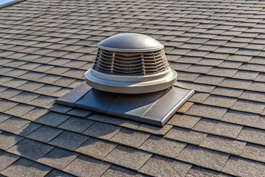 Turbine-style roof vent on asphalt shingles