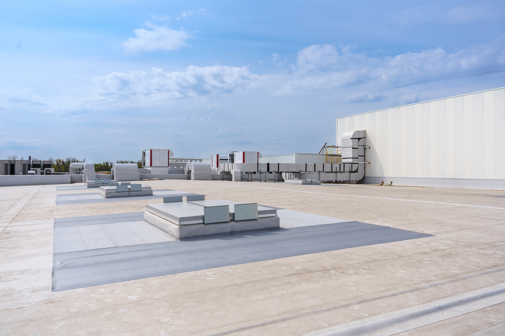 Flat roof with rooftop HVAC units